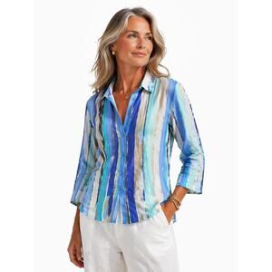 DAVID CLINE Women's Snap Button Long Sleeve Shirt Purple/Gray Size Extra Large